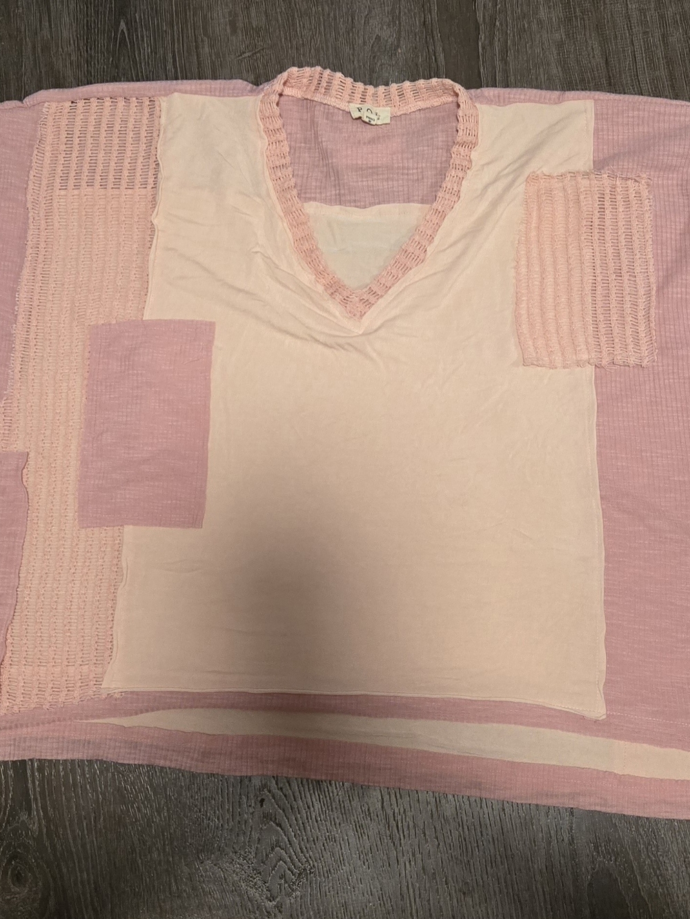 POL Light Pink Knit-Trim V-Neck Top